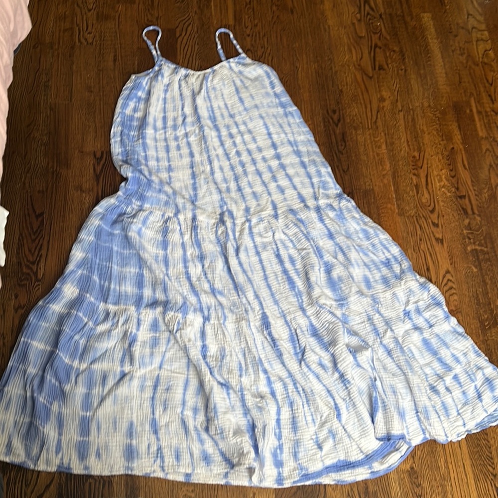 Aqua tiered tie dyed dress - large